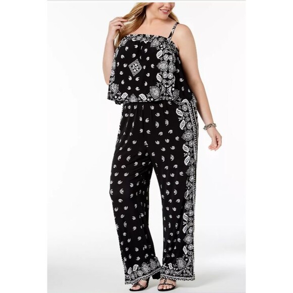 INC INTL. CONCEPTS Black Bandana Print Sleeveless Wide Leg Jumpsuit  Size 2X - Picture 1 of 2